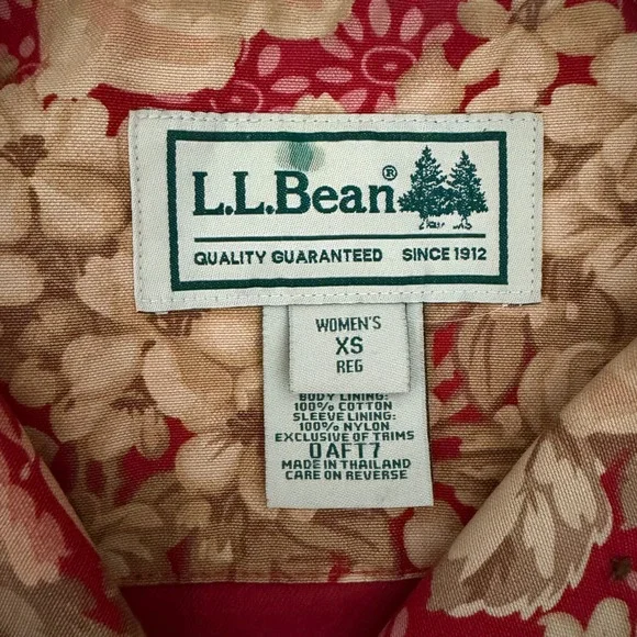 VTG 90s LL Bean Floral Canvas Barn Coat Field Jacket Corduroy Collar XS/S Rare - Picture 2 of 8